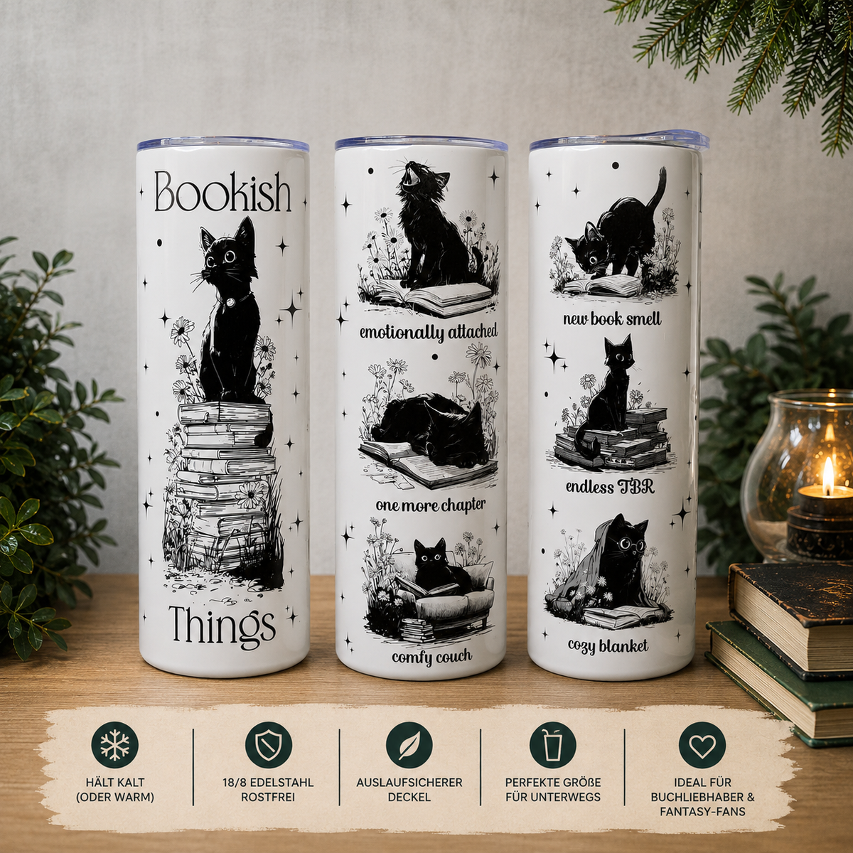 Bookish Thermobecher für Buchliebhaber - Cat