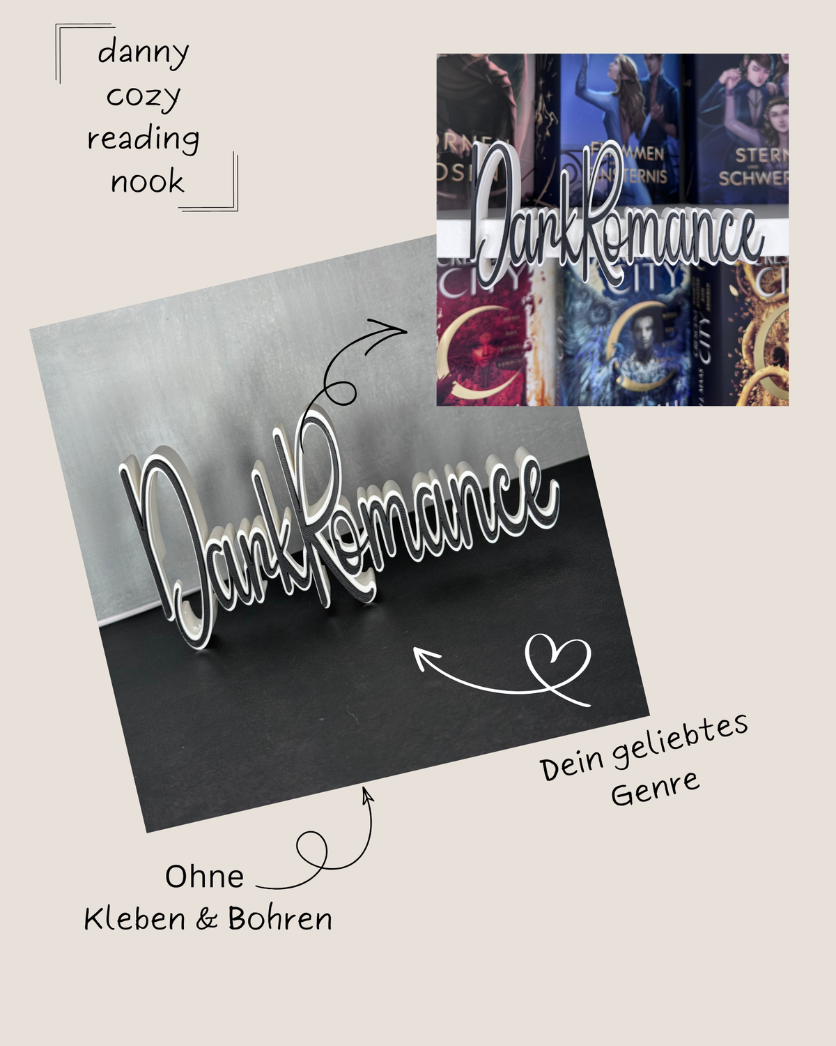 3D Druck Genre "Dark Romance" Deko für dein Bücherregal.