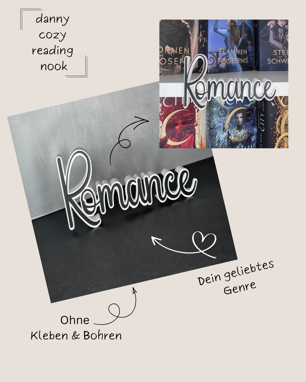 3D Druck Genre "Romance" Deko für dein Bücherregal.